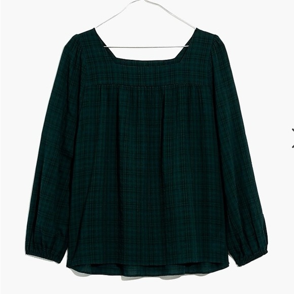 Plaid Square-Neck Peasant Top - Picture 2 of 5